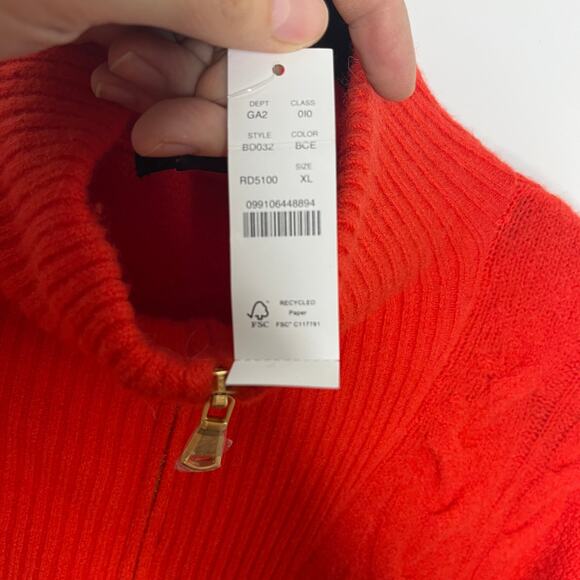 NEW J. Crew Women's Cable-Knit Half-Zip Sweater in Supersoft Yarn Red XL BD032 - Picture 5 of 8
